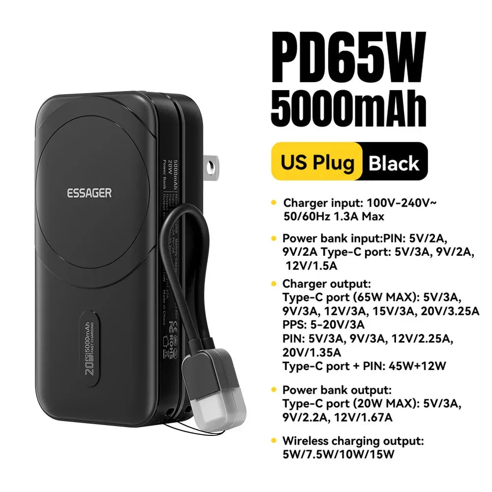 【NEW】Essager 3-in-1 Magnetic 65W GaN Charger and Wireless Power Bank - ShopHub