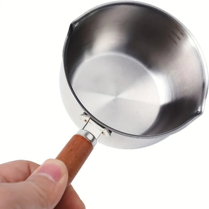 2Pcs Stainless Steel Kitchen Tools Set, 10oz Pot with Wood Handle & Cake Spatula, Durable Daily Kitchen Accessories