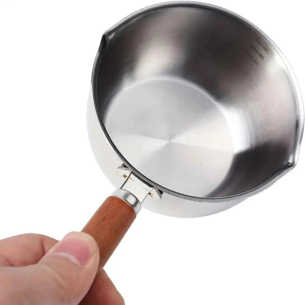 2Pcs Kitchen Accessories, 10oz Stainless Steel Pot with Wood Handle & Cake Spatula, Durable Kitchen Tools, Daily Kitchen Items