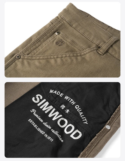 SIMWOOD 2026 Spring New Draping Motorcycle Riding Jeans Men 10oz Fashion Denim Trousers