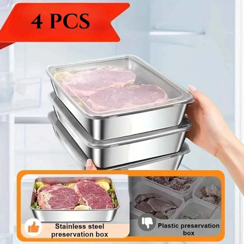 4-Piece Stainless Steel Baking Pans with Lids, Non-Stick Rectangular Roasting Dish for Oven, Perfect for Vegetables Meat