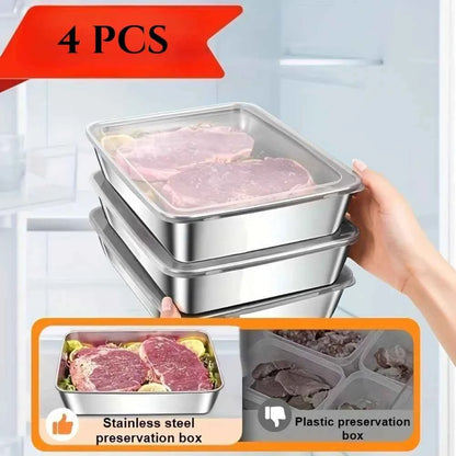 4-Piece Stainless Steel Baking Pans with Lids, Non-Stick Rectangular Roasting Dish for Oven, Perfect for Vegetables Meat