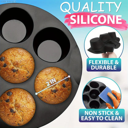 7-Cavity Silicone Air Fryer Set - 2PC Nonstick Cake Mold & Basket Fit 0.92-1.53L