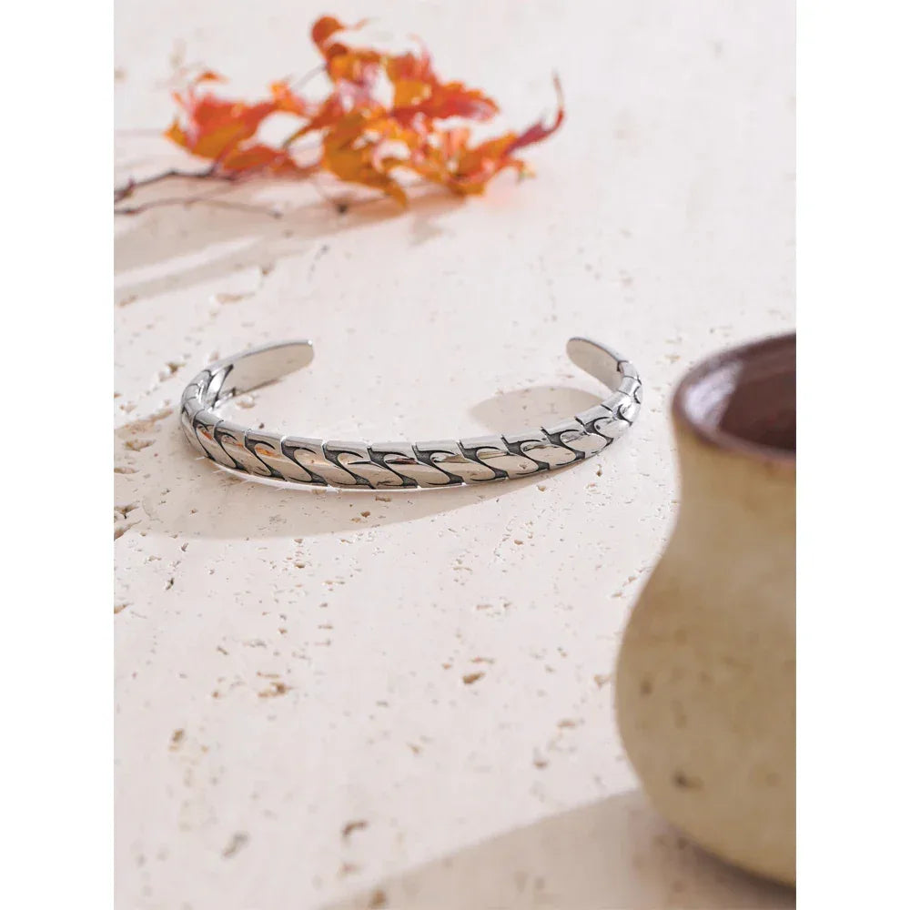 65mm Silver Colour Stainless Steel Cuff Bracelet - ShopHub