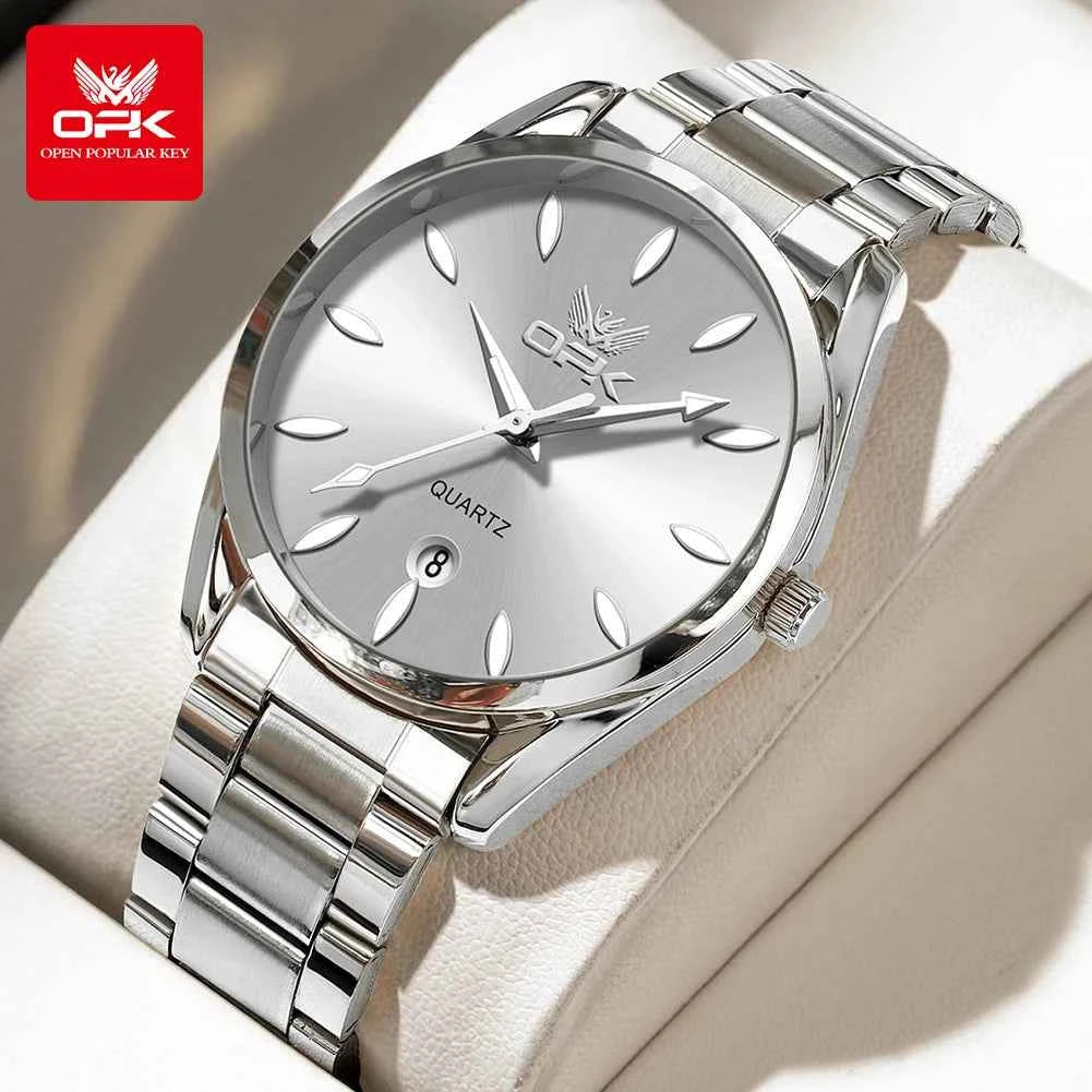 OPK 6038 Unisex Waterproof Quartz Watch - Luminous Stainless Steel Automatic Date Watch for Men with Gift Box