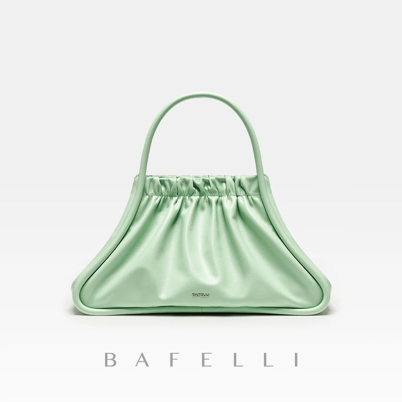 BAFELLI Ruched Genuine Leather Tote Bag
