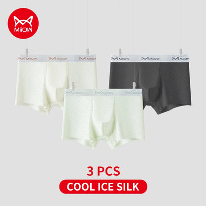 MiiOW 3Pcs Men's Breathable Boxers - Ice Silk Antibacterial Underwear with Cool Breathable Mesh