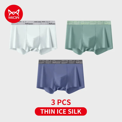 MiiOW Ice Silk Men Underwear - 3Pcs Ultra-thin Breathable Antibacterial Boxer Shorts