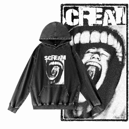 COOLMIND G20 Acid-Washed Black Graphic Hoodie