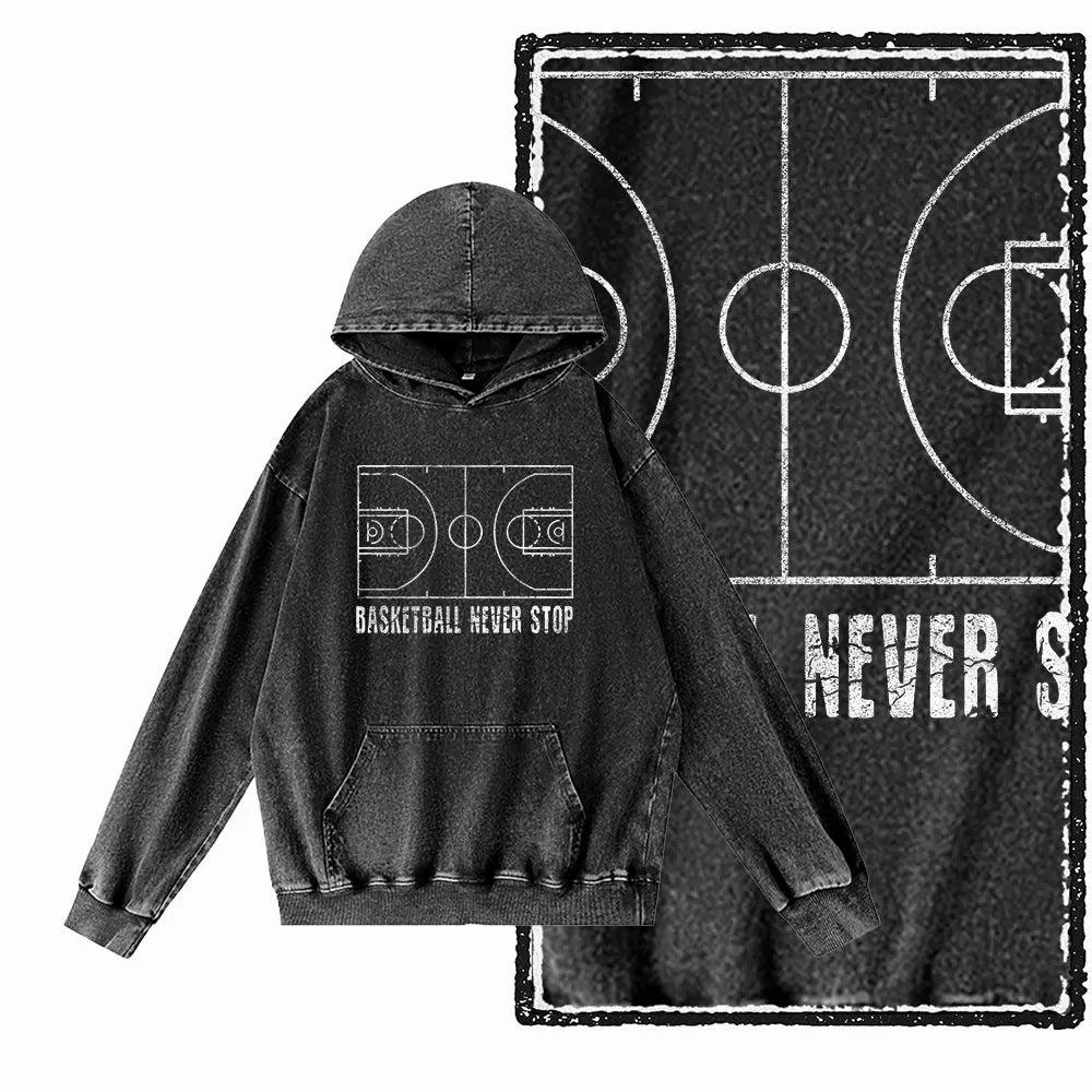 Courtside Basketball Graphic Acid-Washed Black Hoodie