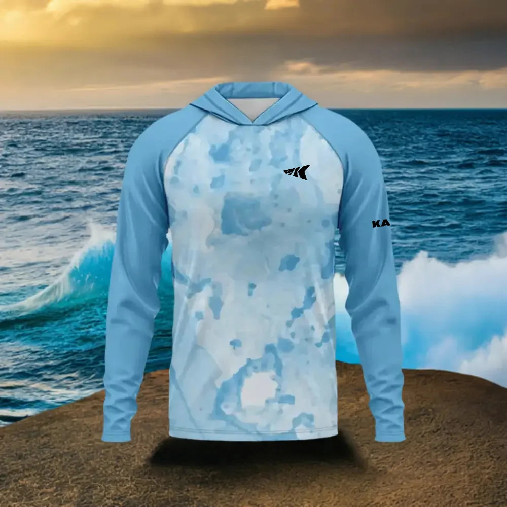 UPF 50+ Fishing Hoodie - Coral Splicing 3D Printed Quick Drying Breathable Outdoor Shirt for Ultimate Sun Protection