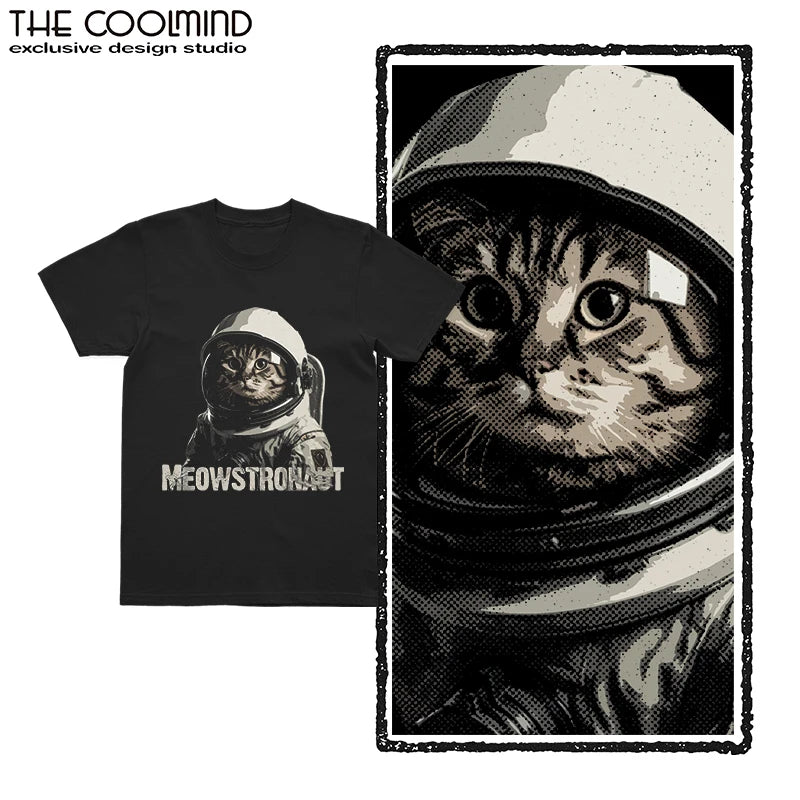 COOLMIND U0012 Astronaut Cat Graphic Cotton Tee
