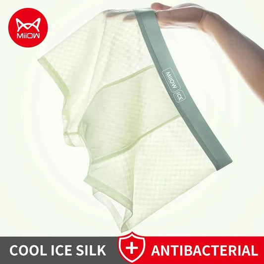 MiiOW 3Pcs Ice Silk Summer Men Underwear Boxers 7A Antibacterial Mesh Crotch Men's Panties Silky Breathable Man Boxers Briefs