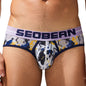 SEOBEAN Men's Printed Briefs Comfortable Breathable Underwear with U Convex Pouch Stylish Triangle Design