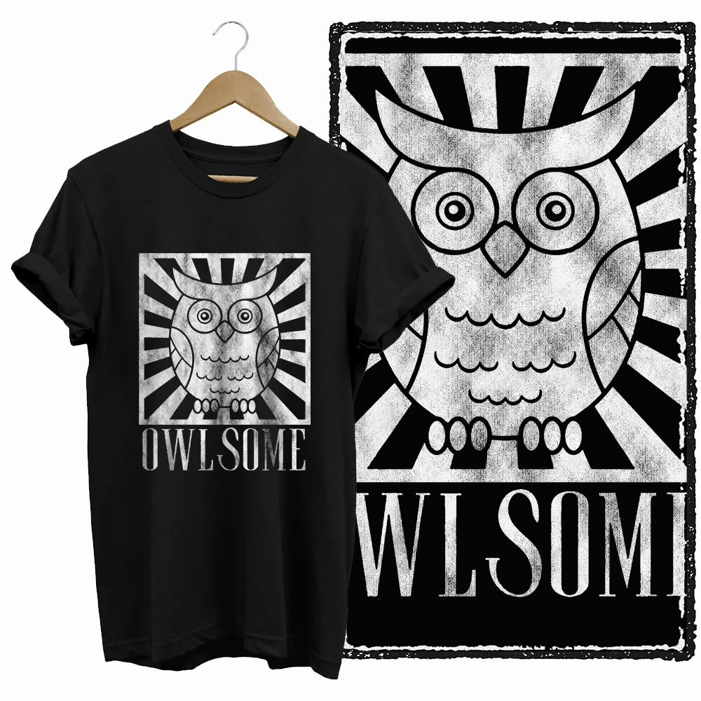 COOLMIND Black Owl Graphic Cotton T-Shirt | Women's Relaxed Fit