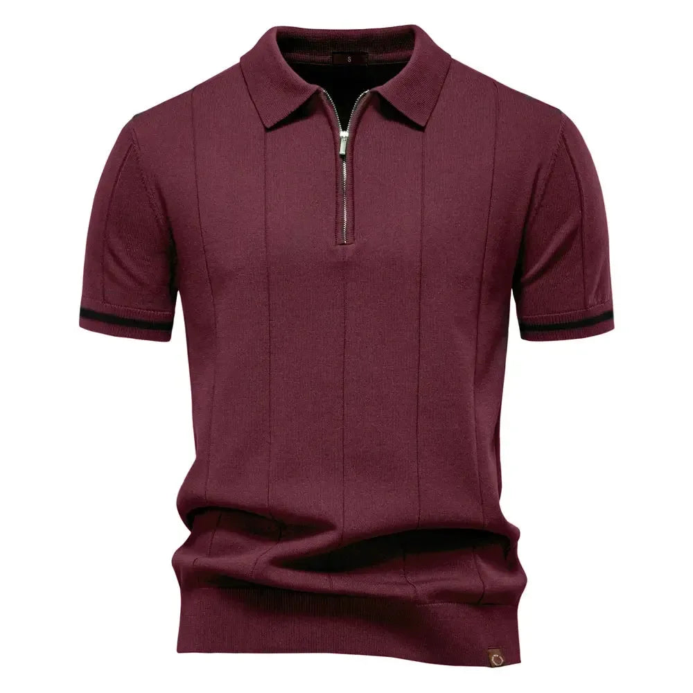 AIOPESON Men's Solid Colour Sports Zipper Polo Shirts - ShopHub