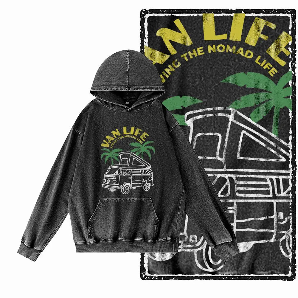 Acid-Washed Black Graphic Hoodie | Vintage Streetwear
