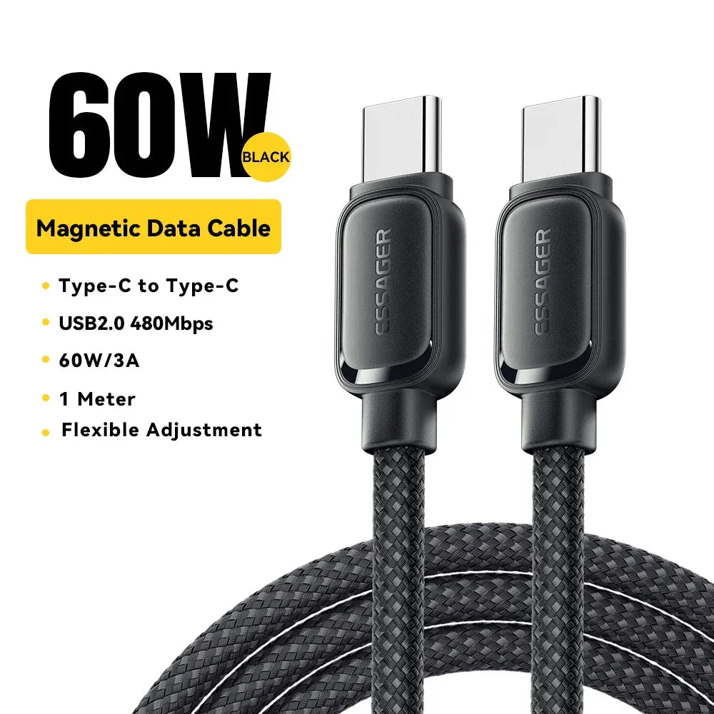 Essager 100W Magnetic Anti Winding Type C Cable PD Fast Charge Cord Wire For iPhone 17 16 15 14 Pro Max iPad Macbook Air Samsung - ShopHub