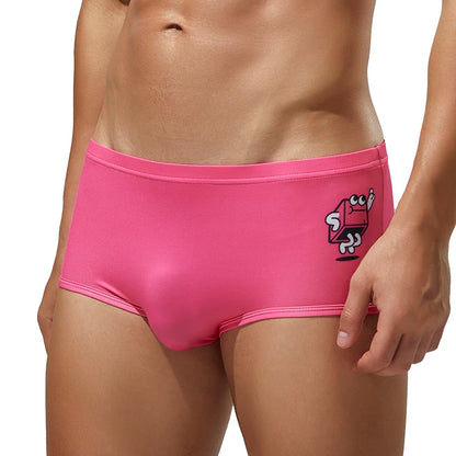 SEOBEAN Men's Ice Silk Underwear with Sexy Cartoon Pattern - Low Waist Half Hollow Boxers