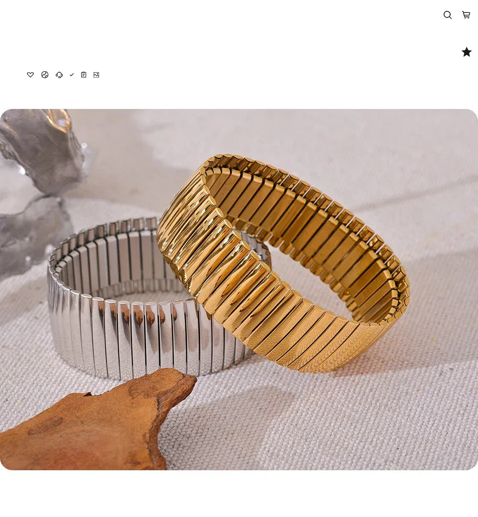 Elastic 316L Stainless Steel Metal Wide Big Statement Bracelet Bangle - ShopHub