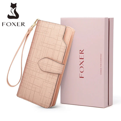 FOXER Women's Cowhide Leather Long Bifold Wallet