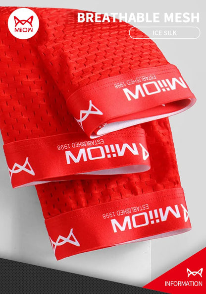 MiiOW Ice Silk Men Underwear - 3Pcs Sexy Mesh Breathable Boxer Shorts