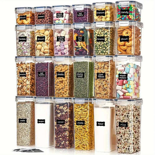 12-Piece Food Storage Containers with Lids, Plastic Kitchen Pantry Organizers for Dry Goods Flour Sugar