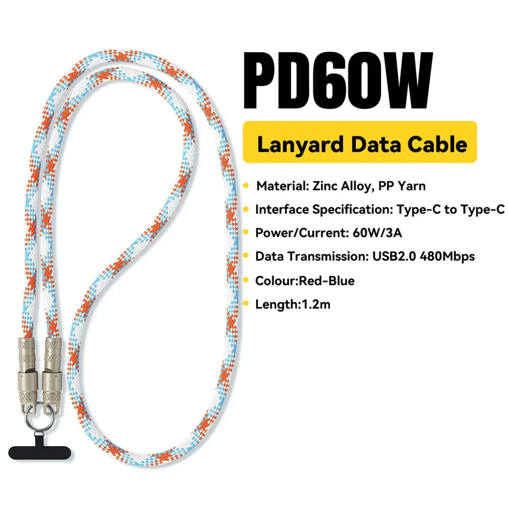 Essager 2 in 1 60W USB-C to Type-C Lanyard Data Cable - ShopHub