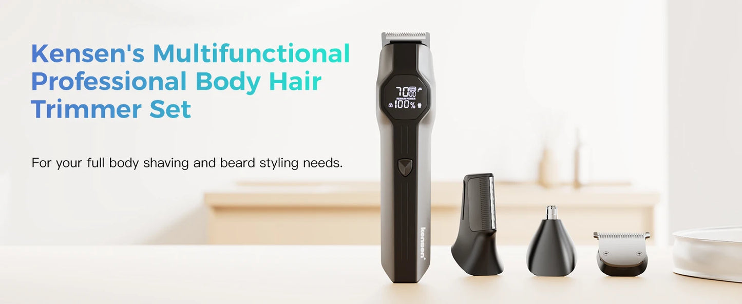 Kensen S30 Cordless Hair Clipper 4 in 1 Barber Grooming Kit with LED Display for Men - Rechargeable Beard and Nose Trimmer