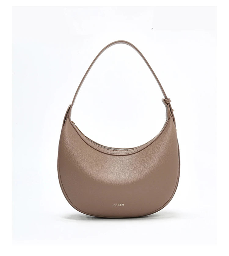 FOXER Women's Shoulder Bag PU Leather New Lady Crescent Underarm Bag Fashion Minimalist Crossbody Bag for Daily Casual Outfit