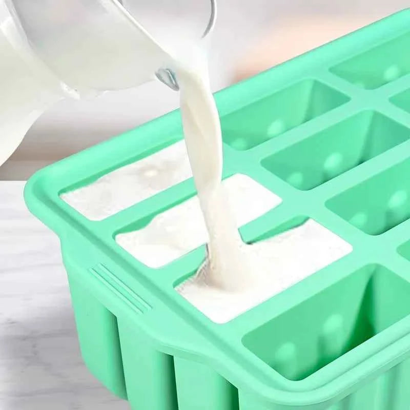 12 Grids Silicone Popsicle Molds with Lid - Easy Release Ice Cream Makers, Reusable Kitchen Baking Tools