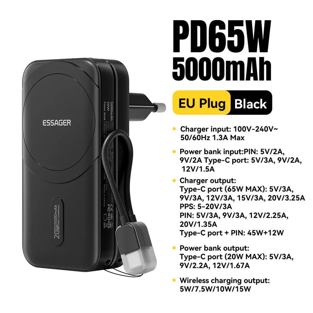 【NEW】Essager 3-in-1 Magnetic 65W GaN Charger and Wireless Power Bank - ShopHub
