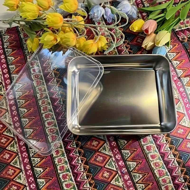 6Pcs Square Stainless Steel Food Containers, Stackable Kitchens Accessories, Stores Knifes, Kitchen Food Storage