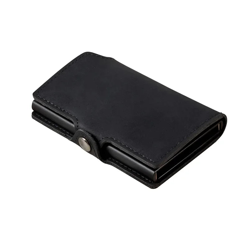 Split Leather Mens Slim Card Holder Wallet with Money Clip RFID Blocking Pop Up Credit Cardholder Minimalist Wallets for Men