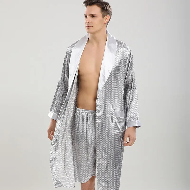 Men’s Satin Kimono Robe Gown With Pants Or Shorts - ShopHub