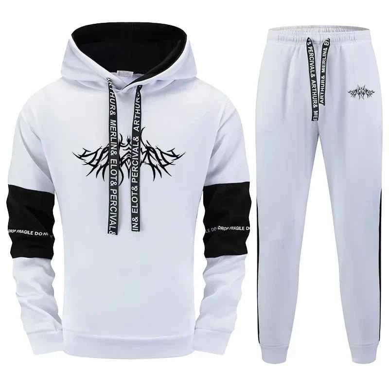 Men's Hoodie Sweatpants Set - Casual Sporty Outfit for Autumn Winter Y2K Hip Hop Fashion