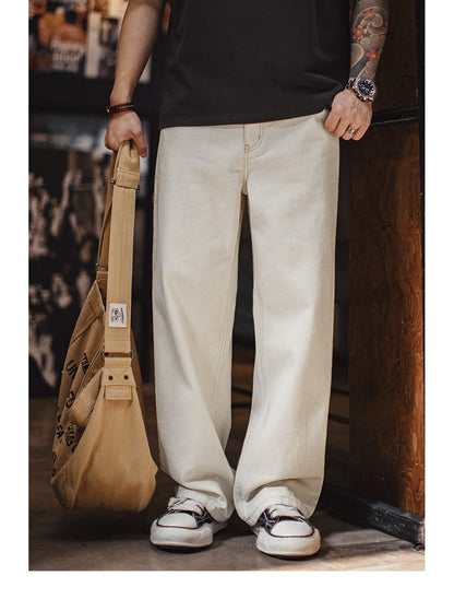 Maden Men's Vintage Heavyweight Washed White Jeans