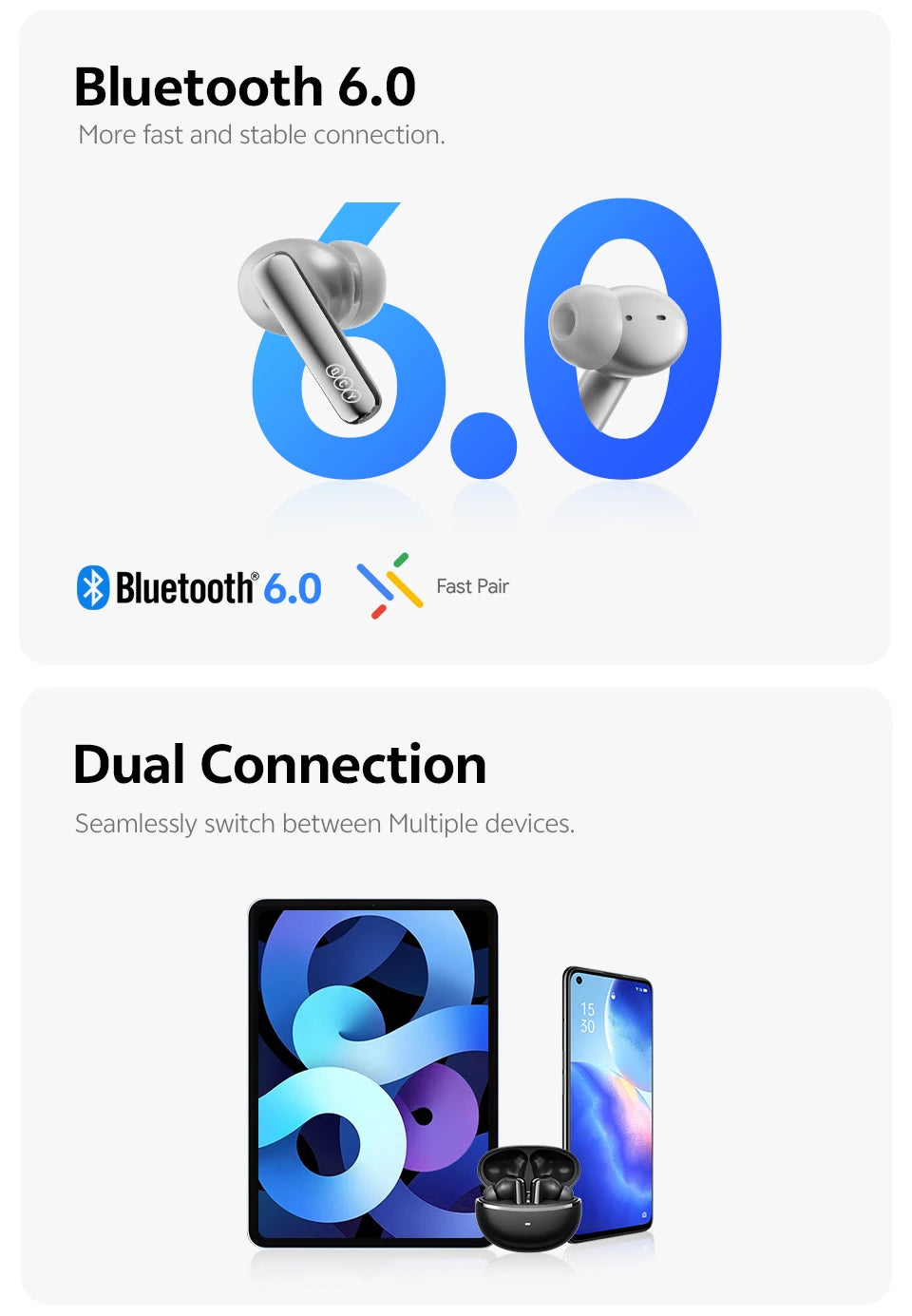 QCY HT18 Wireless Earbuds Bluetooth 6.0 with Hi-Res LDAC, Adaptive ANC, Dual-Driver Design, and In-Ear Detection - ShopHub
