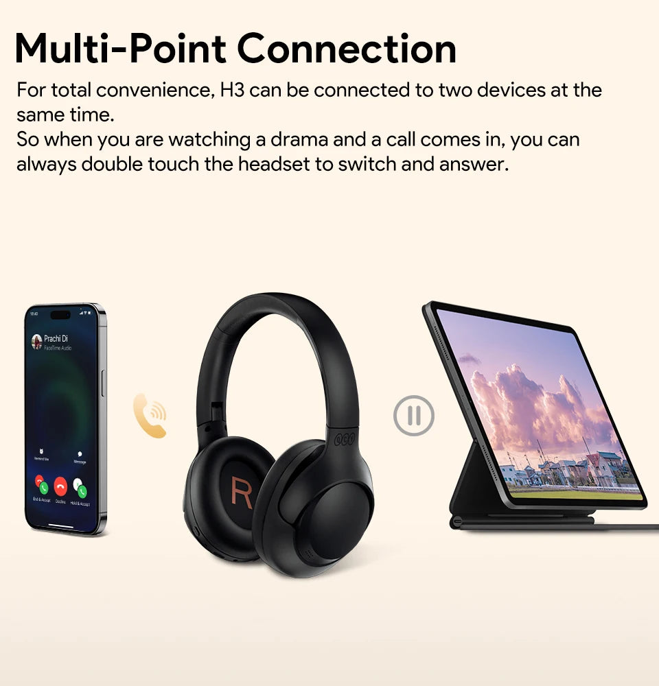 QCY H3 ANC Wireless Headphones with 43dB Hybrid Active Noise Cancellation and 60H Playtime - ShopHub
