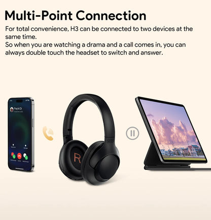 QCY H3 Wireless Headphones with Hybrid Active Noise Cancellation and 60Hrs Playtime, Hi-Res Audio, Bluetooth 5.4 Over Ear Design