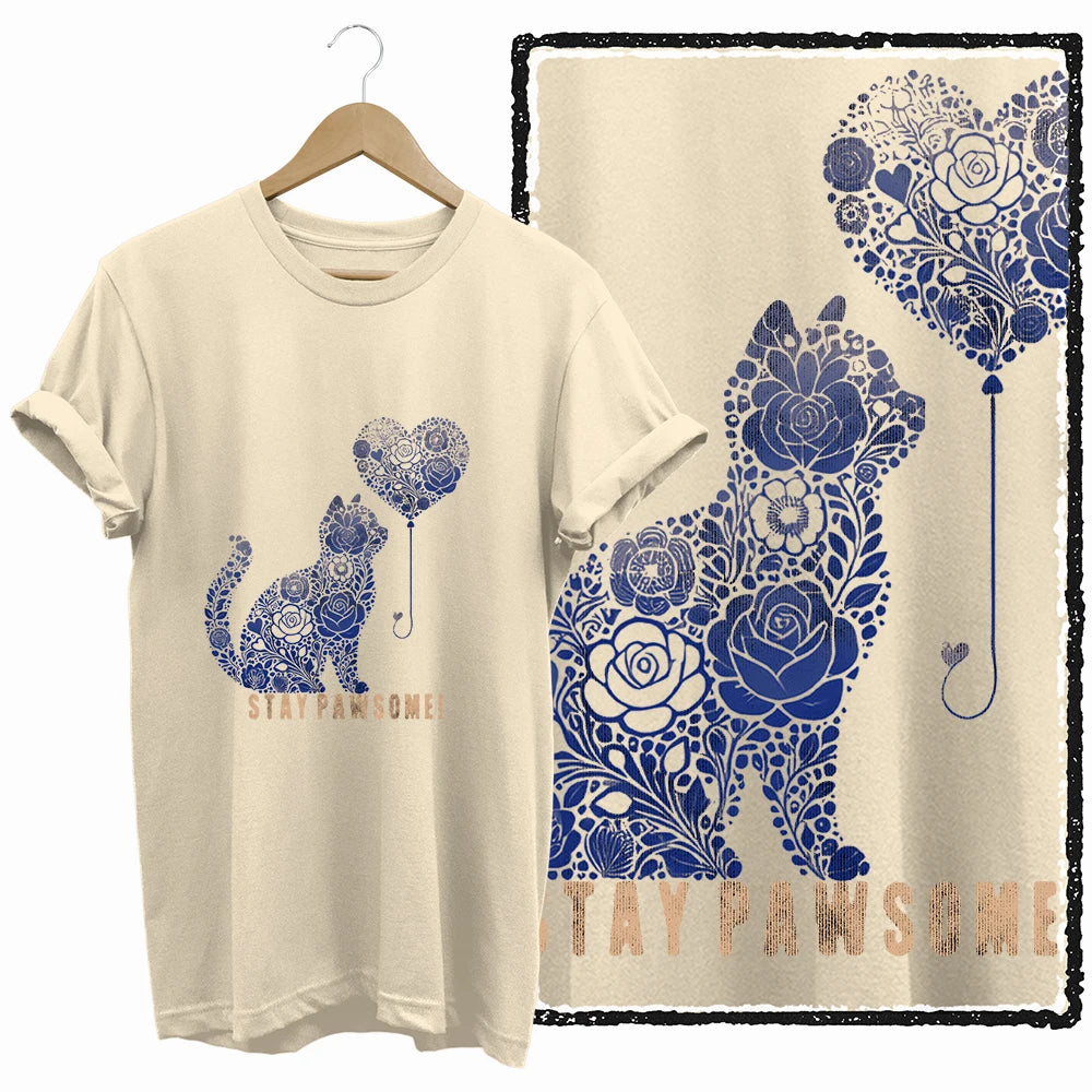COOLMIND Beige Cat Graphic T-Shirt | Women's Relaxed Fit
