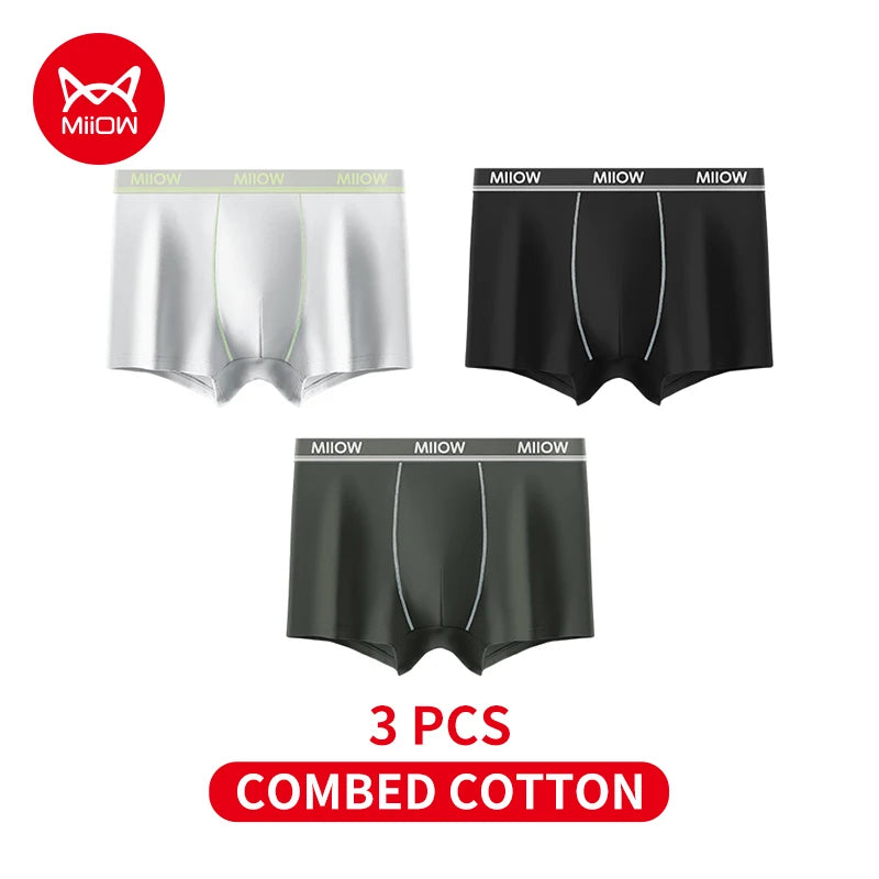 MiiOW Combed Cotton Men's Boxers - 40S Antibacterial Breathable Underwear 7A Soft Boxershorts