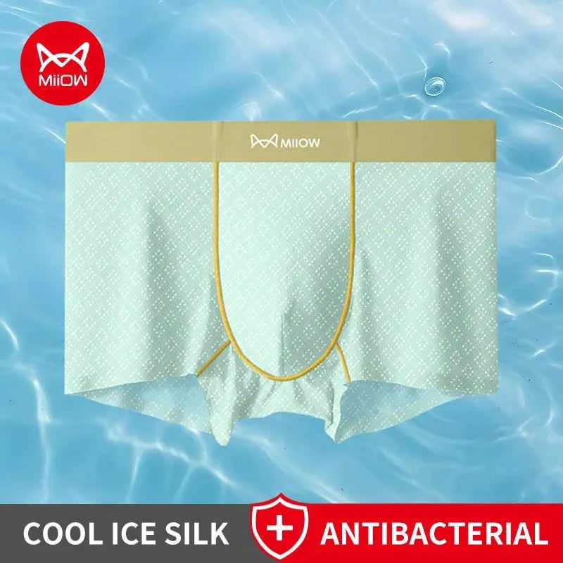 MiiOW 3Pcs Ice Silk Men Boxer Underwear Cool Seamless Men's Panties 7A Antibacterial Mesh Crotch Men Underpants Man Boxer Briefs