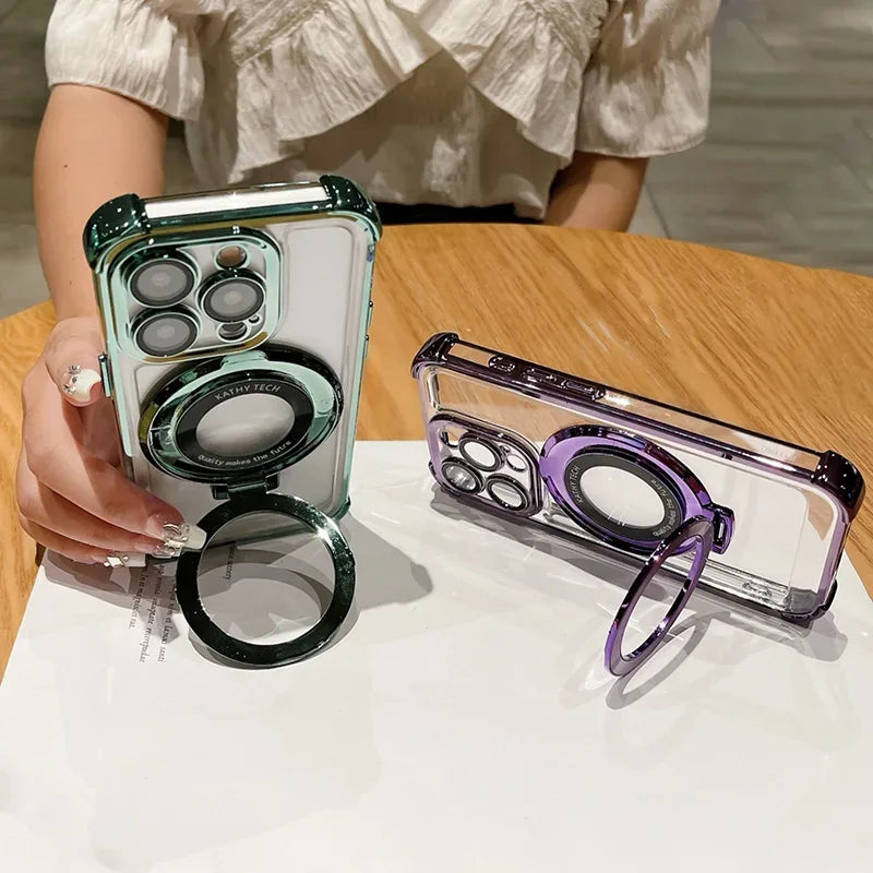 QIXTWO Luxury Plating Holder Magnetic Wireless Charging Case - ShopHub