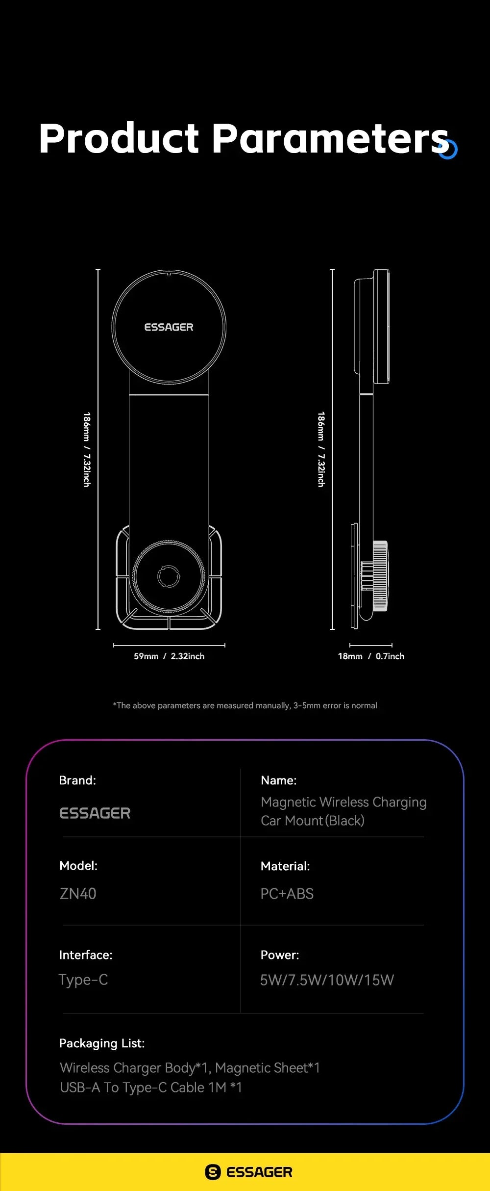 Essager 360° Free Rotation Magnetic Car Phone Holder and LED 15W Wireless Charger Stand - ShopHub