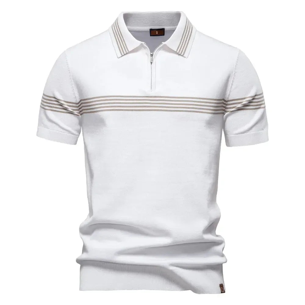 Men's Slim Fit Solid & Striped Business Casual Polo Shirts - ShopHub