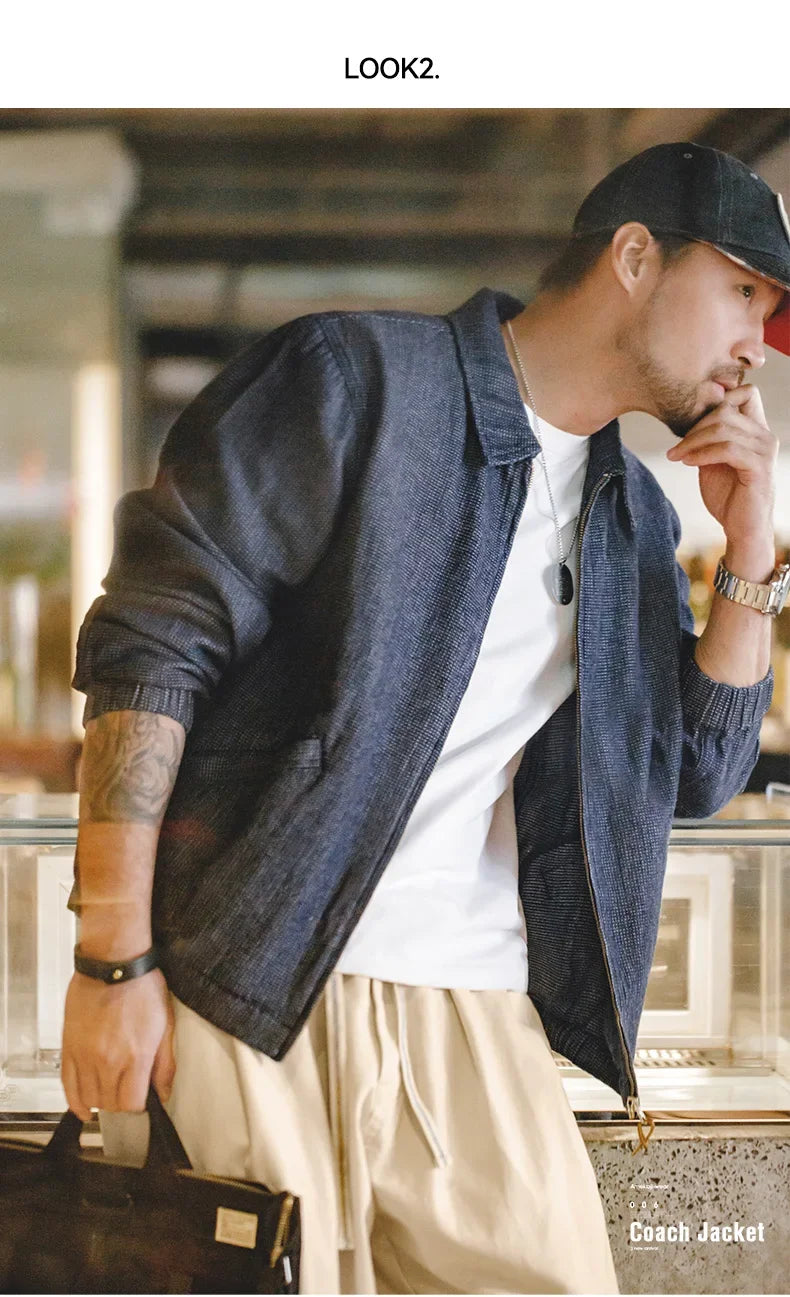 Maden New Vintage Denim Jacket Loose Fit Lapel Zipper Jacket for Men’s Spring and Autumn Fashion Short Blue Versatile Coats