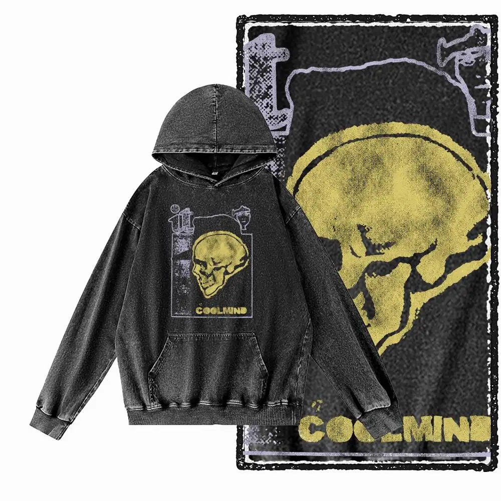 COOLMIND G24 Acid-Washed Black Graphic Hoodie