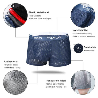 MiiOW Men's Breathable Boxers - Mesh Ice Silk Underwear