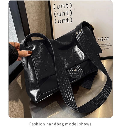 Retro Women's Shoulder Bag 2026 New Simple Large Tote Bag Split Leather + PU Female Soild Crossbody Bag Purse